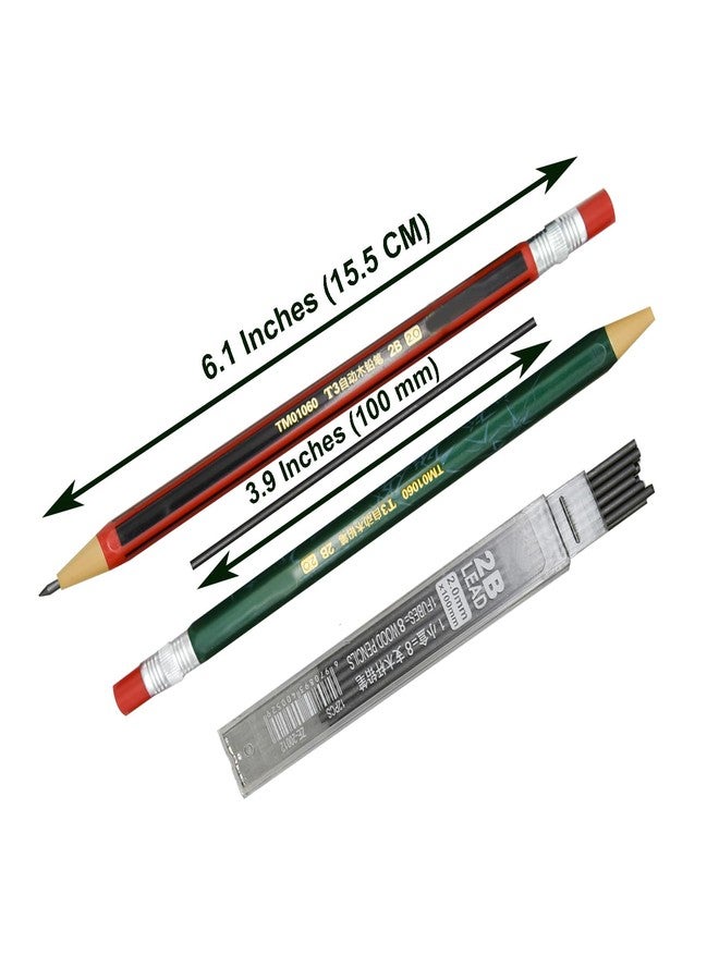Maydahui 12 PCS Mechanical Pencil with Sharpener Novelty Non Sharpening Automatic Pencil with 12 PCS 2B Lead Refills 2.0 mm Classic Red Green Pole Plastic Simulation Timber for School Writing Drawing - Image 2