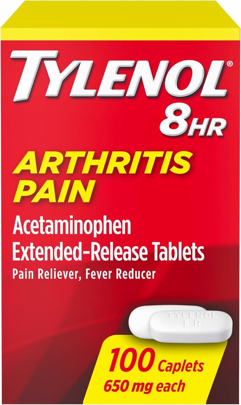 Tylenol 8HR Arthritis Pain Relief Caplets 650 mg Acetaminophen for Minor Arthritis Joint Pain Fever Reducer Extended Release Gentle on Stomach FSA or HSA Eligible 100 ct - Image 1