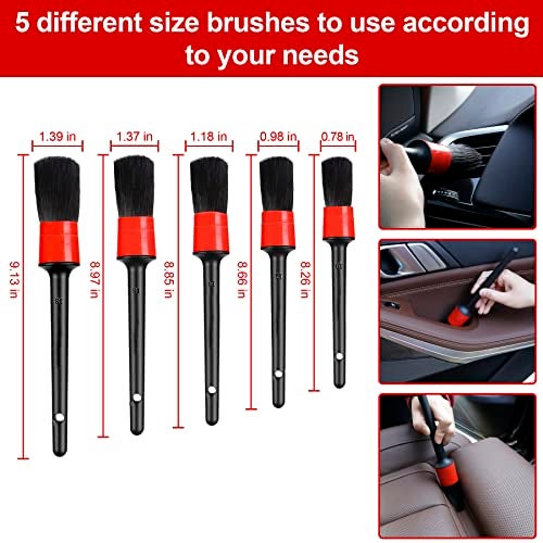 Amiss 18 PCS Car Cleaning Tools Kit, Car Detailing Brush Set with Driller Attachment Set, Car Wash Kit, Car Cleaning Brushes for Cleaning Interior, Exterior, Wheels, Etc. (Red) - Image 2