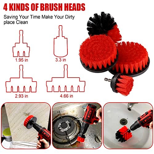 Amiss 18 PCS Car Cleaning Tools Kit, Car Detailing Brush Set with Driller Attachment Set, Car Wash Kit, Car Cleaning Brushes for Cleaning Interior, Exterior, Wheels, Etc. (Red) - Image 4