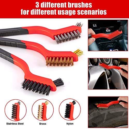 Amiss 18 PCS Car Cleaning Tools Kit, Car Detailing Brush Set with Driller Attachment Set, Car Wash Kit, Car Cleaning Brushes for Cleaning Interior, Exterior, Wheels, Etc. (Red) - Image 5