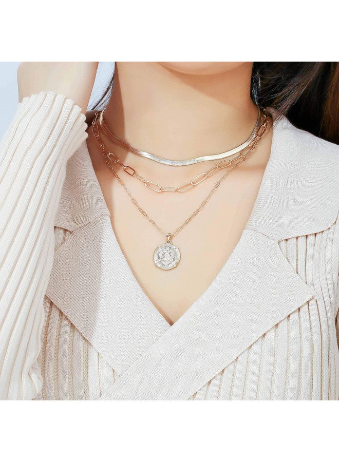 Hidepoo قلائد باندلت هيدبو الذهبية للنساء، قلادة عملة مطلية بالذهب عيار 14 قيراط، قلادة ميدالية عملة رقيقة، قلادة تشوكر بسلسلة ثعبان، قلائد عملة ذهبية للنساء - Image 1