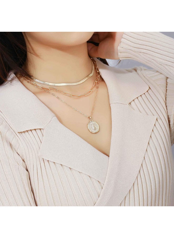 Hidepoo قلائد باندلت هيدبو الذهبية للنساء، قلادة عملة مطلية بالذهب عيار 14 قيراط، قلادة ميدالية عملة رقيقة، قلادة تشوكر بسلسلة ثعبان، قلائد عملة ذهبية للنساء - Image 3