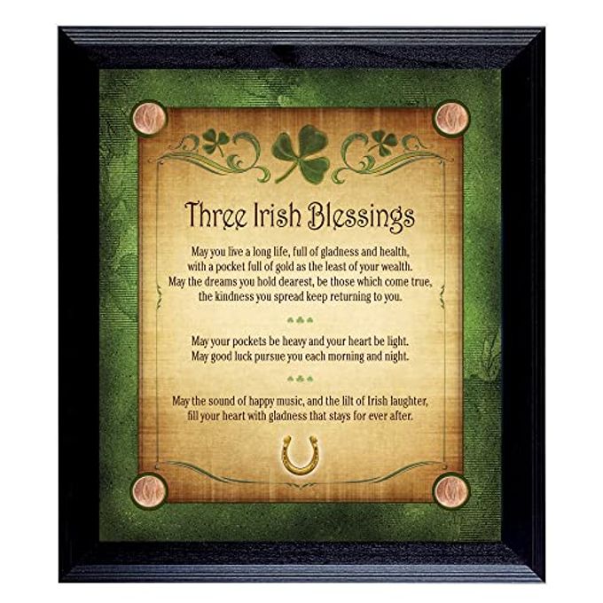 American Coin Treasures St. Patricks Day Decor Three Irish Blessings Wall Frame with Four Lucky Irish Pennies Elegant Green/Beige/Black Framed Art for All Occasions & Cultural Gift - Image 3