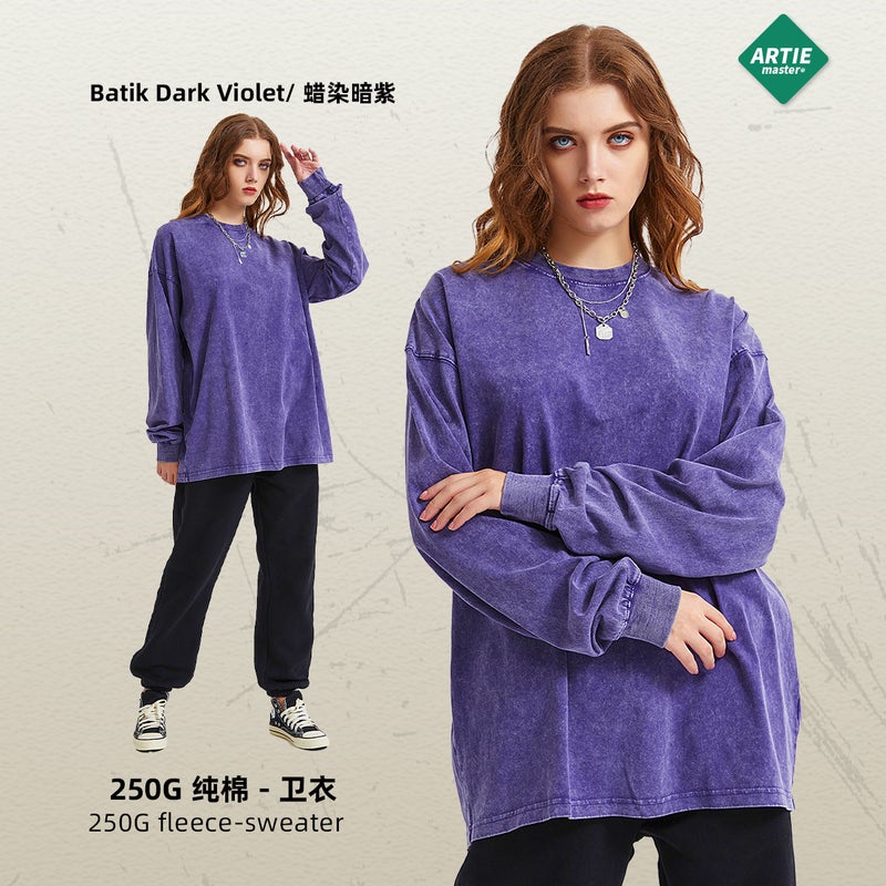 Trendy Brand New Snowflake Pattern 250g T-Shirt Autumn and Winter Solid Color Pure Cotton Washed Vintage European and American Style Base Layer Men's Long-Sleeve T-Shirt - Image 1