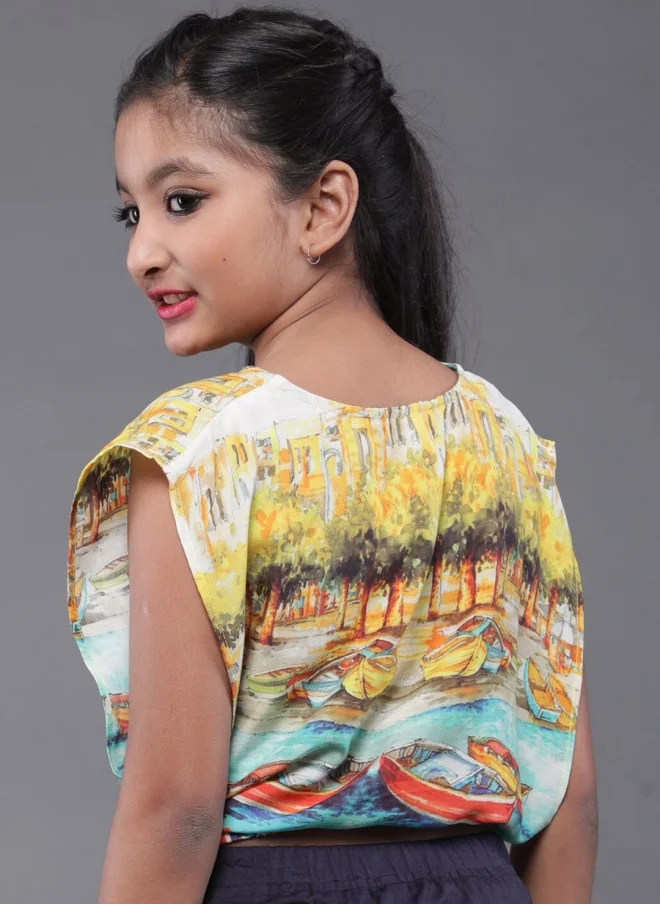 أيه كيه إس Conversational Printed Silk Blend Top for Girls
