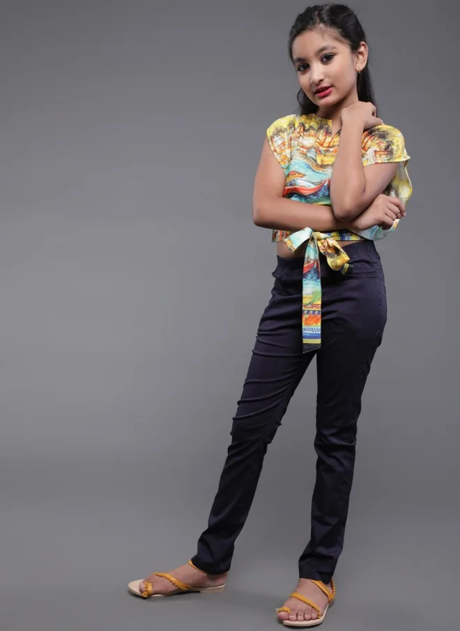 أيه كيه إس Conversational Printed Silk Blend Top for Girls
