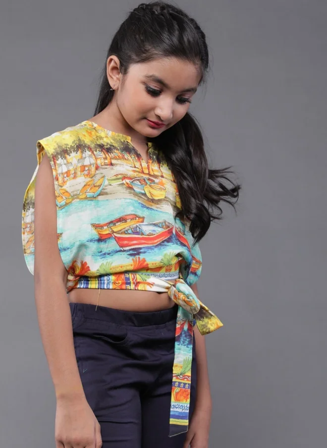 أيه كيه إس Conversational Printed Silk Blend Top for Girls