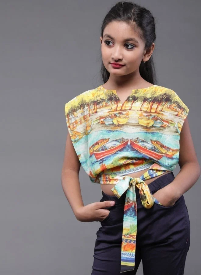 AKS Conversational Printed Silk Blend Top for Girls