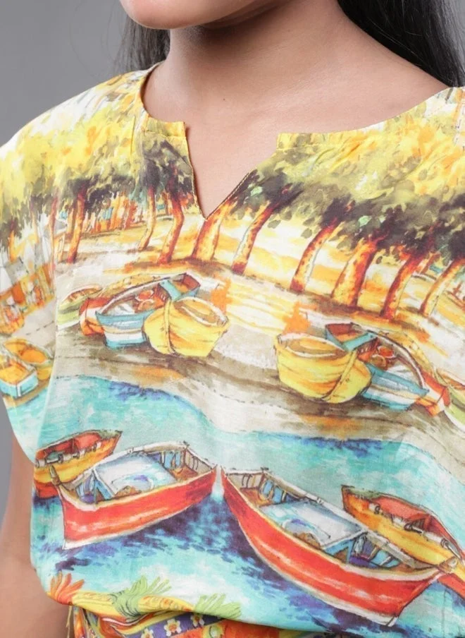 AKS Conversational Printed Silk Blend Top for Girls