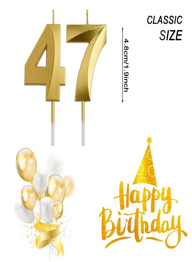 AOOLADA 47th 74th Birthday Candles, Gold 74 47 Year Old Number Birthday Candles, Birthday Party Decorations Cake Topper Gifts for Men Women - Image 2