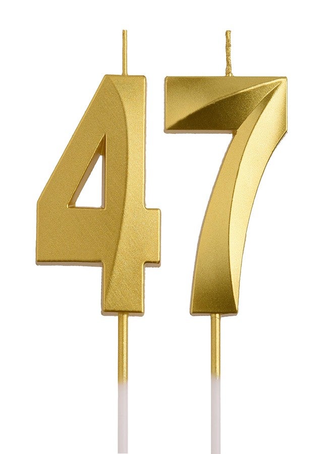 AOOLADA 47th 74th Birthday Candles, Gold 74 47 Year Old Number Birthday Candles, Birthday Party Decorations Cake Topper Gifts for Men Women - Image 1