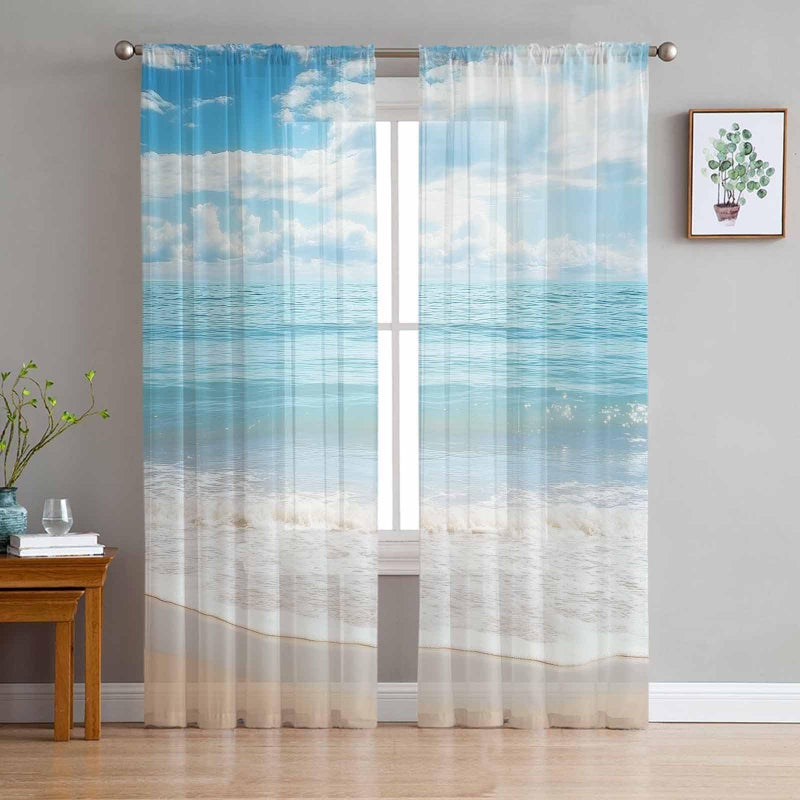Ocean Beach Theme Sheer Curtains 84 Inch Length 2 Panels Set for Living RoomBedroom Tropical Sea Sky View Beach House Theme Semi Curtain Sheers Drapes Rod Pocket Curtains Window Treatment Set