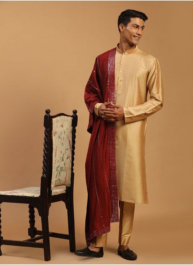 PRASHA - Men's Black Viscose Kurta, Pyjama & Dupatta Set - Image 1