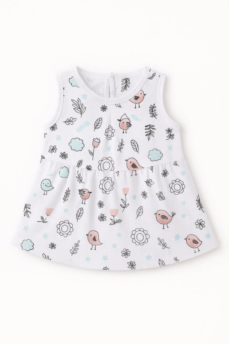 Pack of 5 - Baby Girl Muslin Cotton Sleeveless Zip Dress - Soft Breathable Summer Frock with Cute Prints for 9-12 Months Baby - Image 3