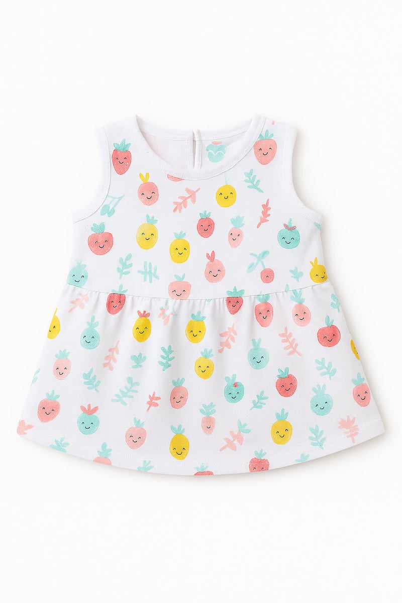Pack of 5 - Baby Girl Muslin Cotton Sleeveless Zip Dress - Soft Breathable Summer Frock with Cute Prints for 9-12 Months Baby - Image 4
