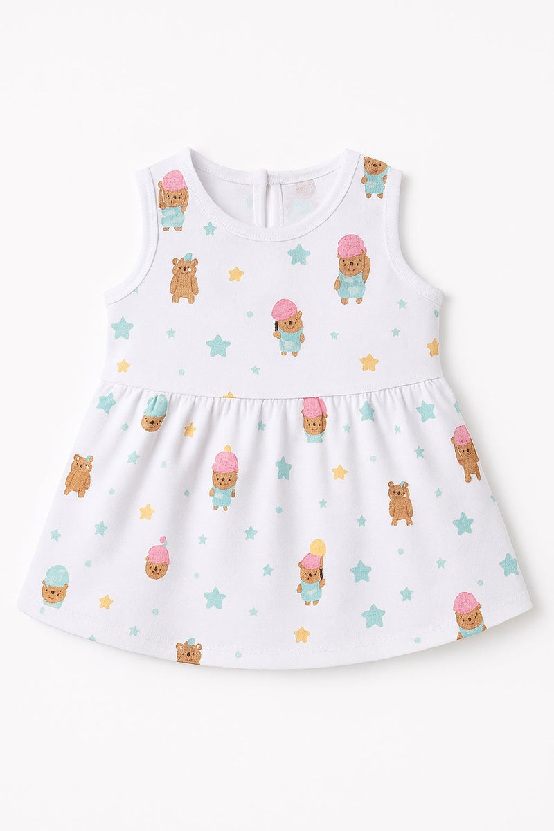 Pack of 5 - Baby Girl Muslin Cotton Sleeveless Zip Dress - Soft Breathable Summer Frock with Cute Prints for 9-12 Months Baby - Image 1