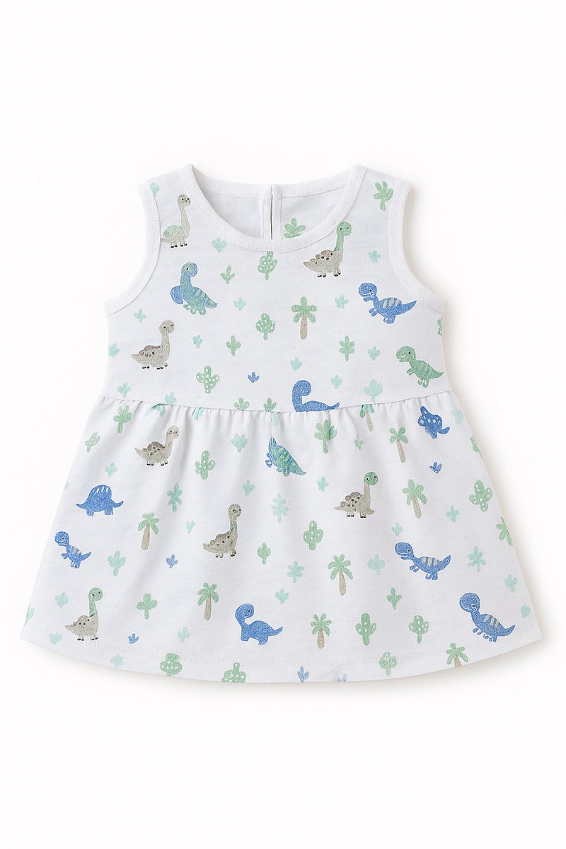 Pack of 5 - Baby Girl Muslin Cotton Sleeveless Zip Dress - Soft Breathable Summer Frock with Cute Prints for 9-12 Months Baby - Image 5