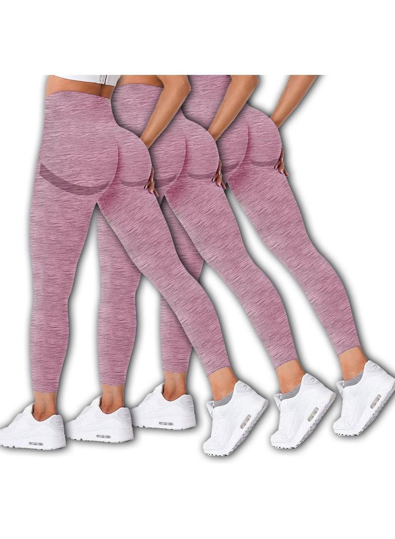 MARGOUN 3 Pack Of Women Seamless Legging Tummy Control High Waist Workout Gym Yoga Pants Medium Pink