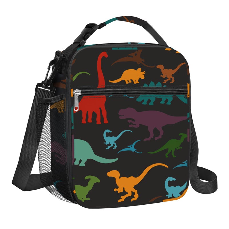 Clastyle Thermal Bag for Food, Baby, Black Dinosaur, Children's Lunch Bag, Tyrannosaurus Rex Reusable with Strap, Children's Food Bag for Travel, Picnic, Nursery - Image 1