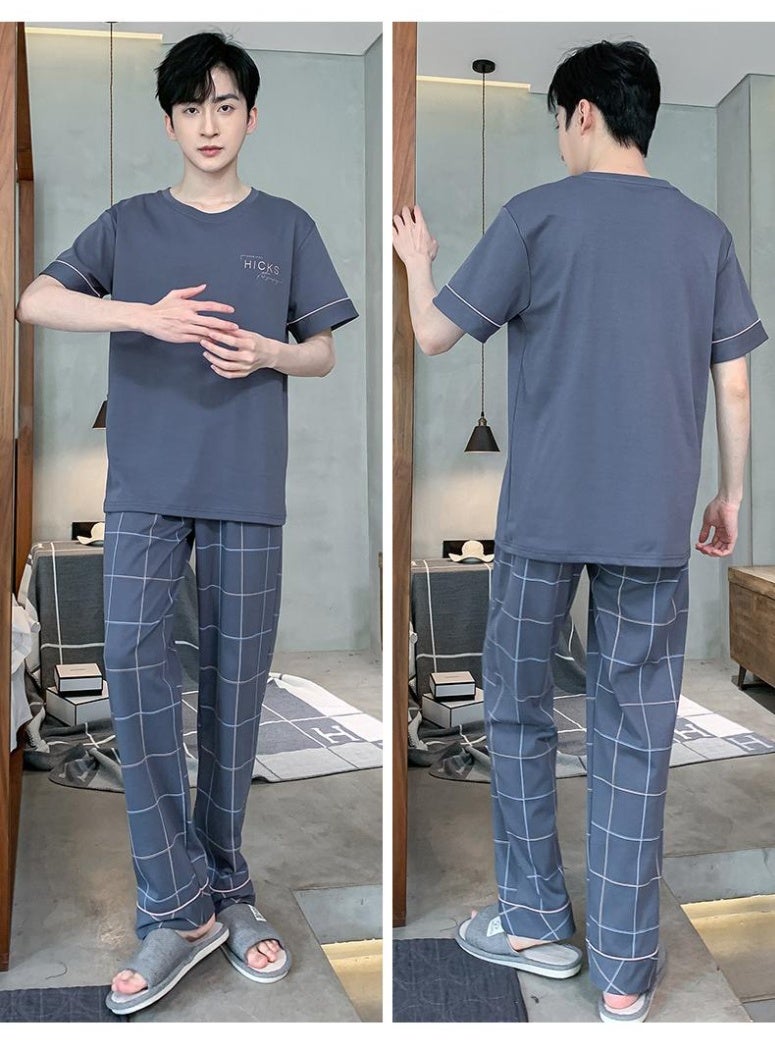 Summer  Cool Mens Pyjamas Pajamas Casual Short-Sleeved Long Pants Pjs Sets Men's Sleepwear Nightwear Pijamas - Image 2