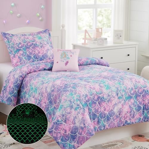 Kaleido Space Twin Comforter Set for Girls- 3 Pieces Glow in The Dark Mermaid Twin XL Bedding Set with 1 Comforter, 1 Decor Pillow & 1 Pillow Shams - Image 3