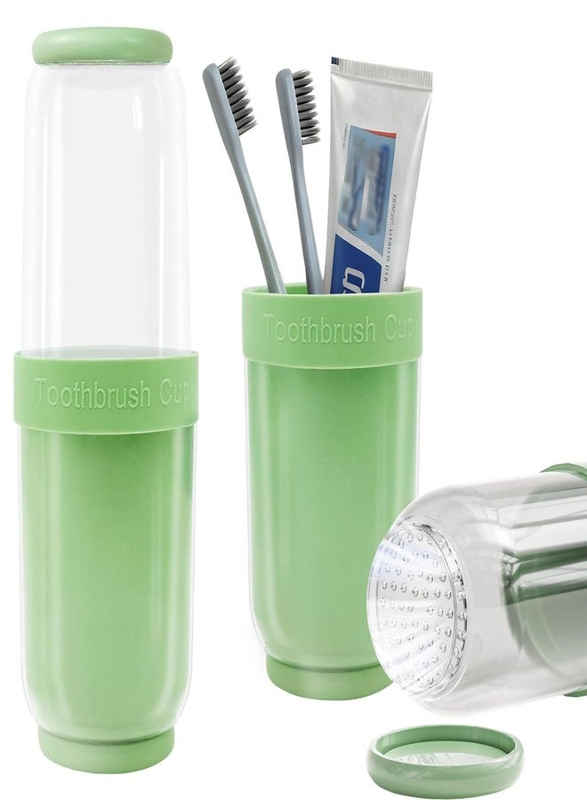 MYLDH Breathable Toothbrush Travel Case, 2 in 1 Portable Travel Toothbrush Holder and Mouthwash Cup, Large Capacity Toothbrush Cup with Lid for School, Camping, Business Trip, Bathroom, Cruise (Green - Image 1