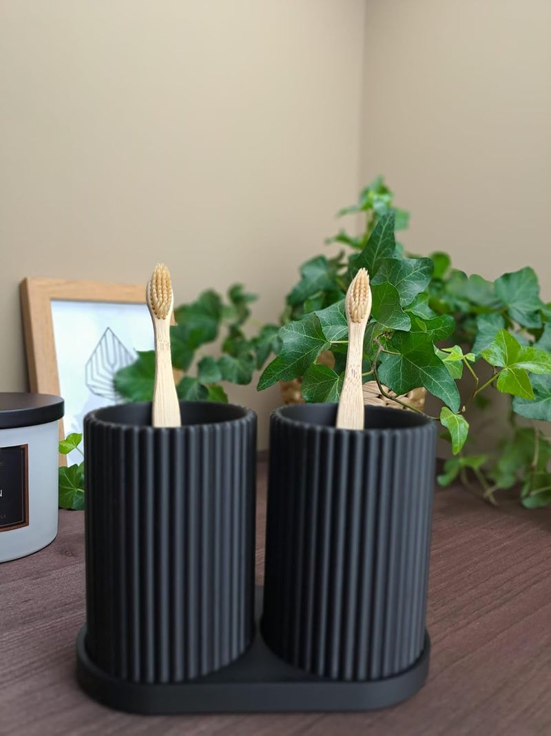 Quantum Legends 3D Printed Minimalistic Toothbrush Holders for Bathroom Multipurpose Storage Holder Stand for Bathroom Toothbrush Organizer for Family Black - Image 1