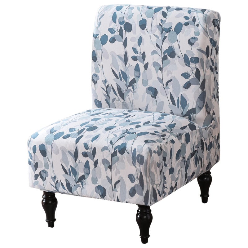 Jusmate Armless Accent Chair Cover Slipcover, Stretch Chair Slipper Super Fit Armless Chair Furniture Protector Cover Slipcover for Living Room Hotel (Blue/White) - Image 1