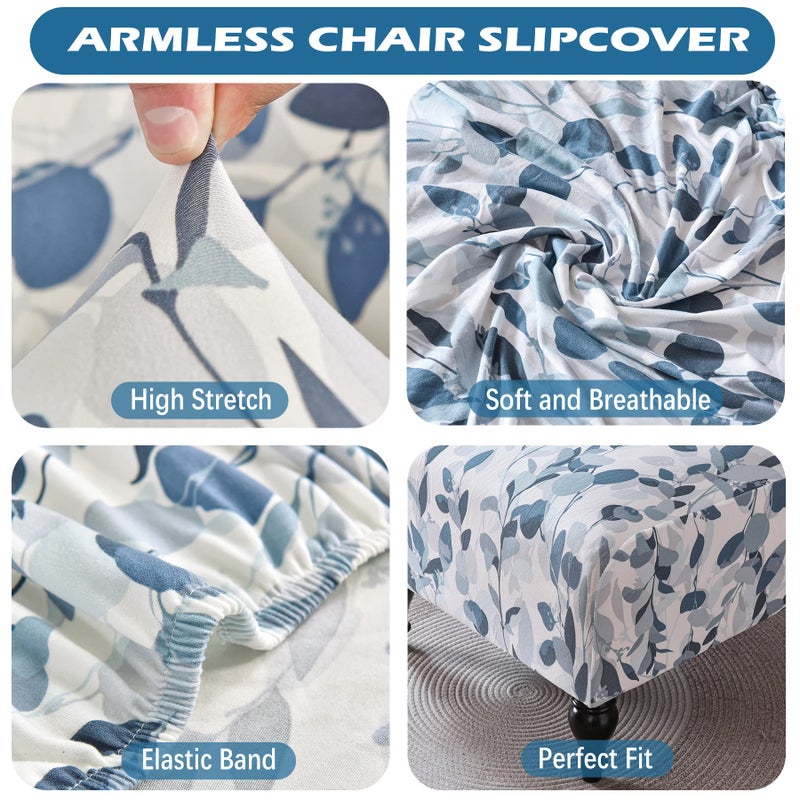 Jusmate Armless Accent Chair Cover Slipcover, Stretch Chair Slipper Super Fit Armless Chair Furniture Protector Cover Slipcover for Living Room Hotel (Blue/White) - Image 3
