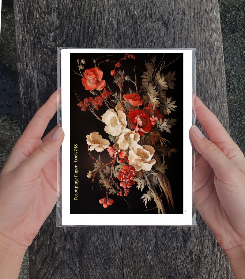 Flonz Decoupage Paper Pack (35 Sheets 6"x8") Antique Florals: Vintage-Inspired Floral Arrangements in Sepia, Ivory and Deep Red, Featuring Delicate Branches, Soft Shadows and Elegant Petal Textures FLONZ - Image 3