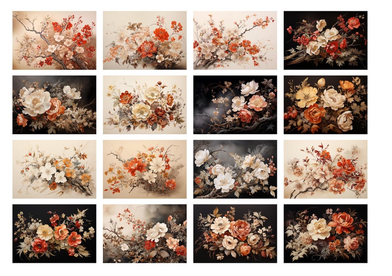 Flonz Decoupage Paper Pack (35 Sheets 6"x8") Antique Florals: Vintage-Inspired Floral Arrangements in Sepia, Ivory and Deep Red, Featuring Delicate Branches, Soft Shadows and Elegant Petal Textures FLONZ - Image 2