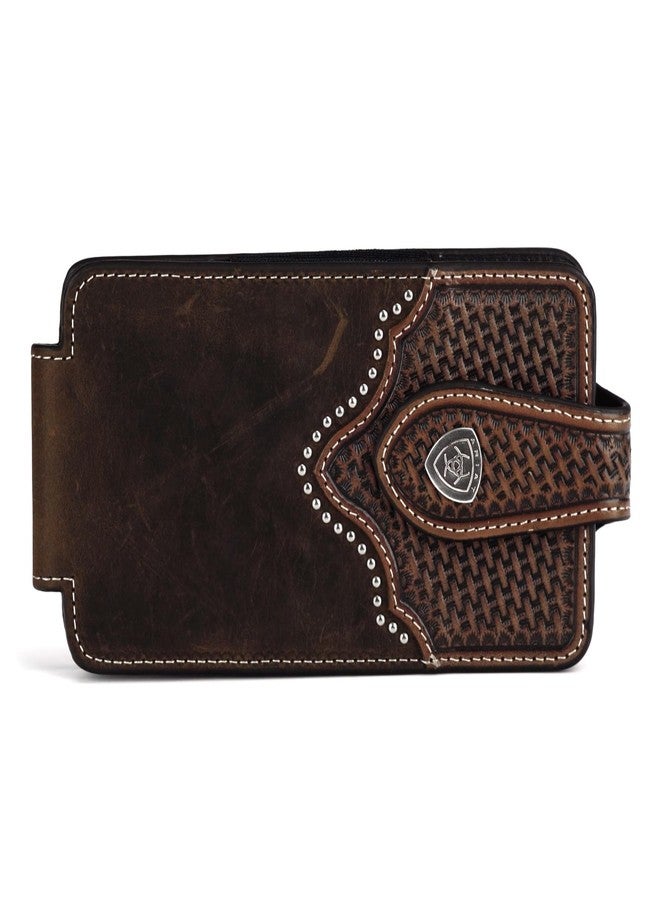 ARIAT Basketweave Sunburst Leather Cell Phone Case - Fits iPhone 17/16/15 Pro Max, Galaxy S25/S24/S23 Ultra, Pixel 9 Pro XL | Concho & Stud Detail | Magnetic Flap | 360° Belt Clip | Brown, Large - Image 3