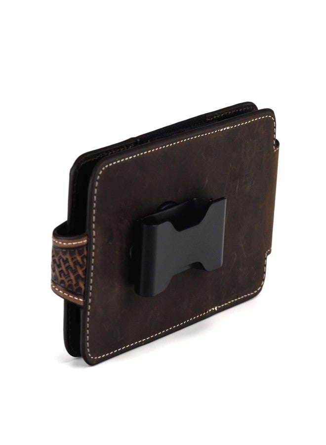 ARIAT Basketweave Sunburst Leather Cell Phone Case - Fits iPhone 17/16/15 Pro Max, Galaxy S25/S24/S23 Ultra, Pixel 9 Pro XL | Concho & Stud Detail | Magnetic Flap | 360° Belt Clip | Brown, Large - Image 5