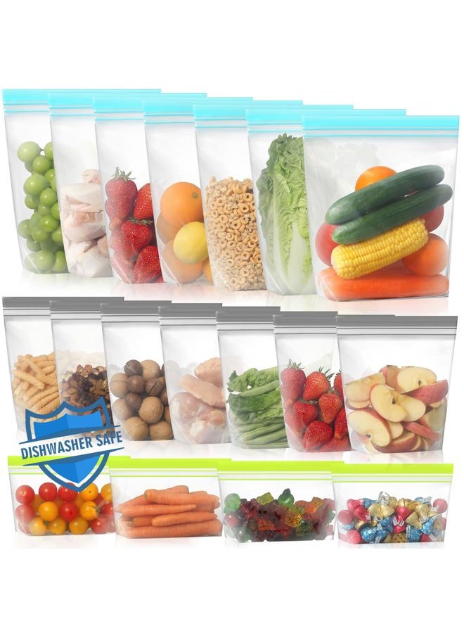 Lerine 18 Pack Reusable Freezer Bags Dishwasher Microwave Safe, Stand Up Silicone and BPA Free Reusable Sandwich Bags, Leakproof Reusable Food Storage Bags for Meal Prep - 7 Gallon 7 Sandwich 4 Snack - Image 1