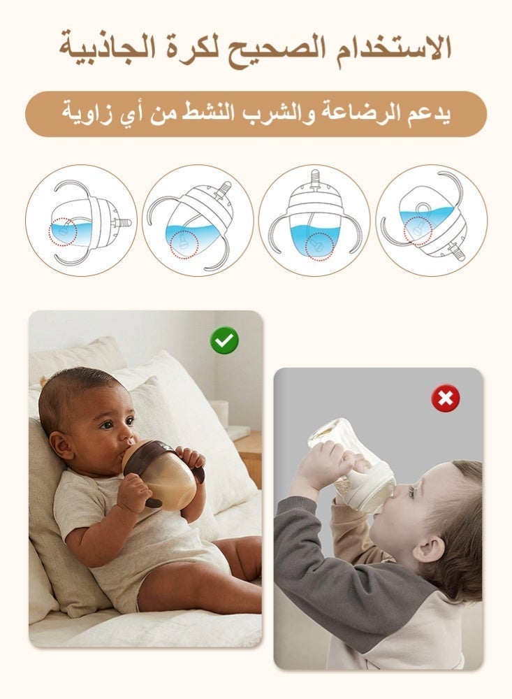 بي بي مور زجاجة رضاعة سيليكون بنية 150 مل بمقبض تغذية بالجاذبية، حلمة بديلة واحدة، حلمة عريضة تشبه الثدي، مضادة للمغص، خالية من BPA، مقاومة للأشعة فوق البنفسجية، مناسبة لعمر 0–3 أشهر - Image 4