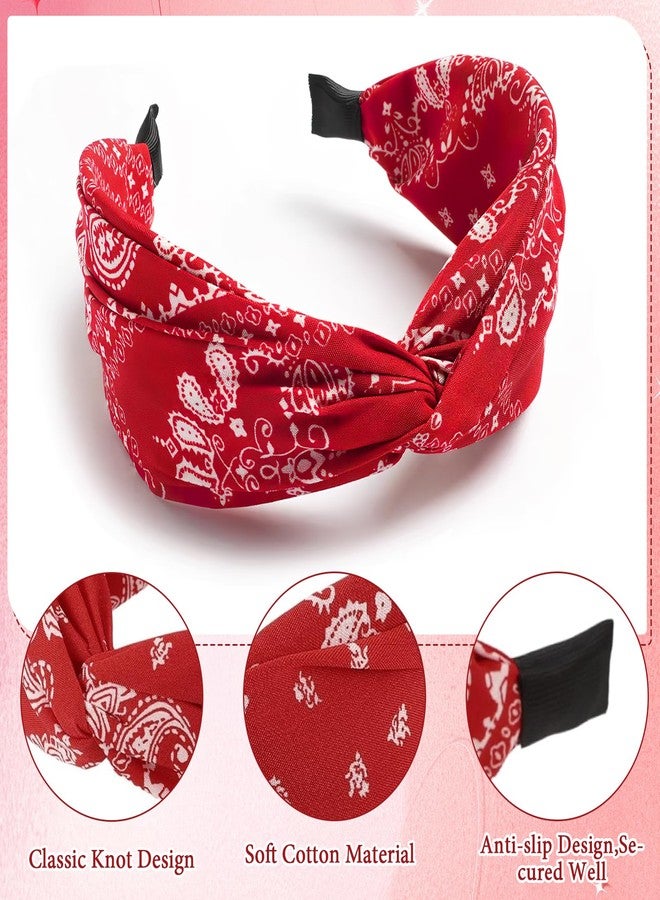 CoolShef طوق رأس باندانا من كول شيف للنساء | طوق شعر أحمر للفتيات بتصميم عقدة متقاطعة | طوق رأس عريض غير قابل للانزلاق بنمط بوهيمي وبيزلي، مناسب للأزياء والتمارين الرياضية والسفر - Image 4
