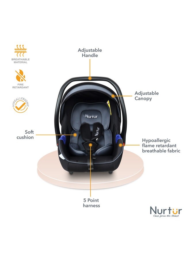 Nurtur Nemo Baby Carrier Adjustable Canopy and Handle Extra Protection 3 Point Safety Harness Suitable from 0 months to 12 months Upto 13kg BlackDark Silver Official Product - Image 3