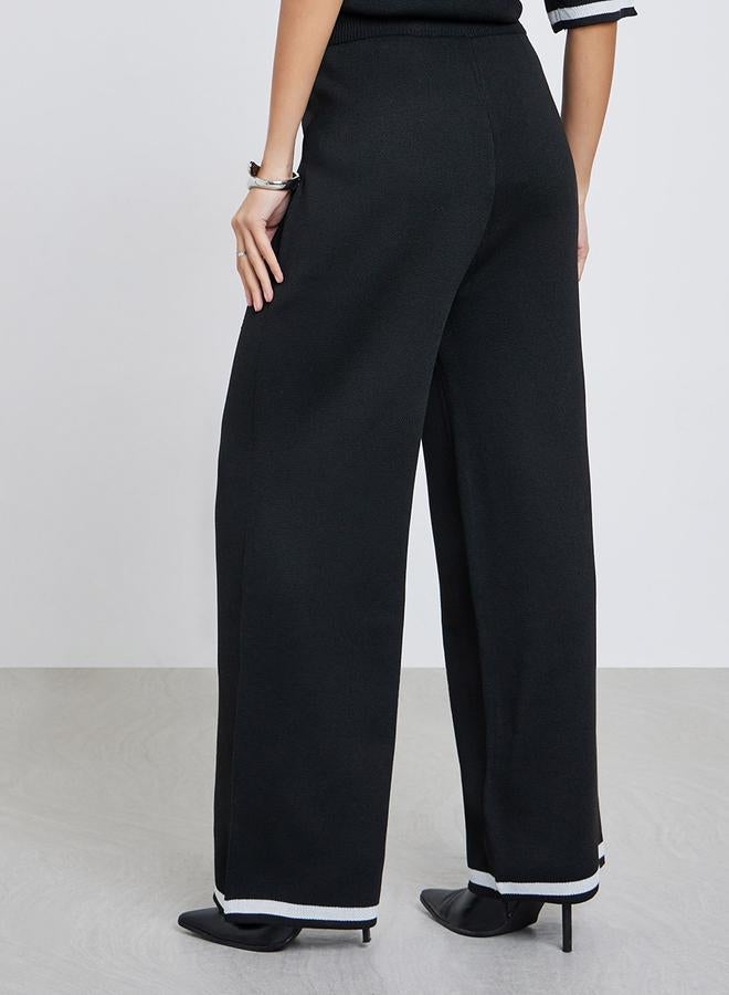 Styli Wide Leg Casual Knit Pants with Contrast Trim - Image 4