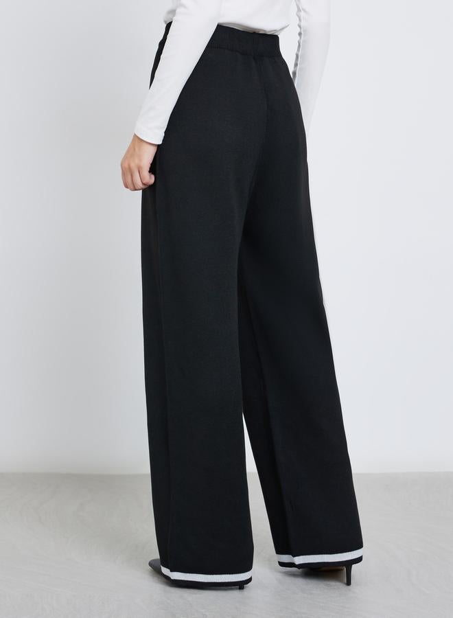 Styli Wide Leg Casual Knit Pants with Contrast Trim - Image 5