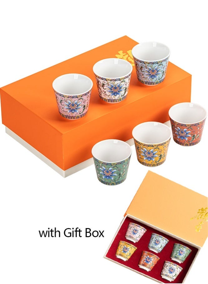 6 أكواب شاي خزفية مع علبة هدايا أنيقة من الزهور المينا كوب القهوة الخزف، 6 ألوان زهور الشاي، مثالية للاستخدام في المنزل والمكتب والمطعم - Image 1