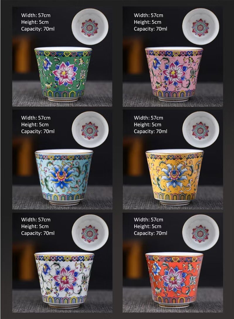 6 أكواب شاي خزفية مع علبة هدايا أنيقة من الزهور المينا كوب القهوة الخزف، 6 ألوان زهور الشاي، مثالية للاستخدام في المنزل والمكتب والمطعم - Image 5