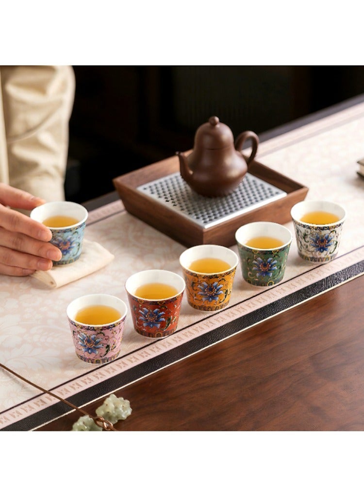 6 أكواب شاي خزفية مع علبة هدايا أنيقة من الزهور المينا كوب القهوة الخزف، 6 ألوان زهور الشاي، مثالية للاستخدام في المنزل والمكتب والمطعم - Image 4
