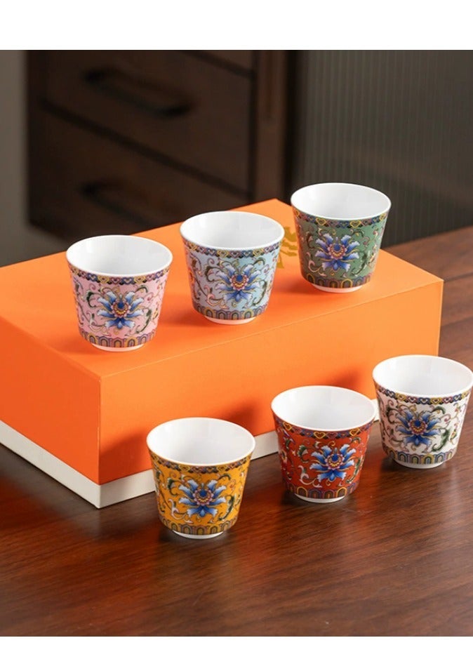 6 أكواب شاي خزفية مع علبة هدايا أنيقة من الزهور المينا كوب القهوة الخزف، 6 ألوان زهور الشاي، مثالية للاستخدام في المنزل والمكتب والمطعم - Image 2