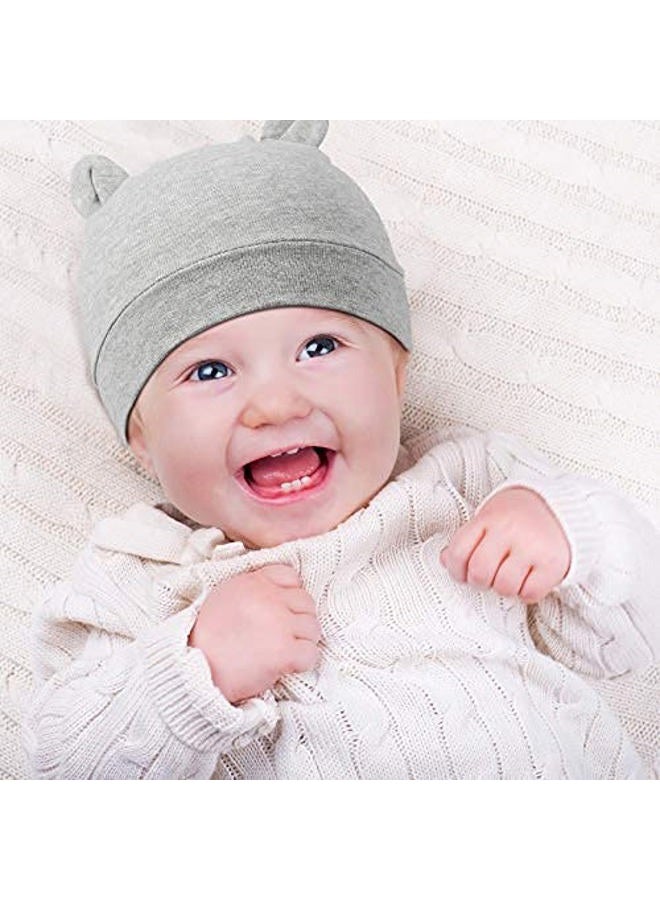 Geyoga 6 Pieces Newborn Baby Hat Bear Ears Infant Caps Baby Boy Girl Toddler Hats Infant Beanie Caps for 0-3 Months (Black White, Black, Navy Blue, Black Gray, Gray, White,Classic) - Image 2