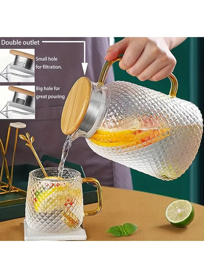 Transparent 2L Borosilicate Glass Kettle Rice Grain Design Pitcher for Hot and Cold Drinks - Image 1