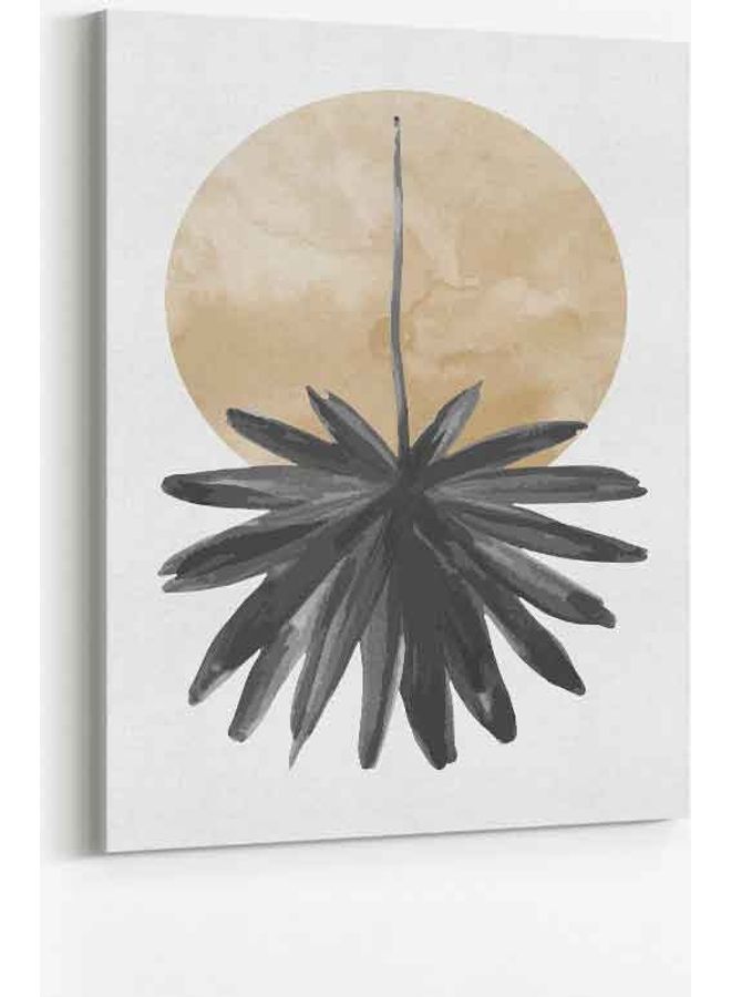 LOWHA Mid Century Palm Leaf Style Framed Canvas Wall Art Multicolour 40 x 60cm - Image 1