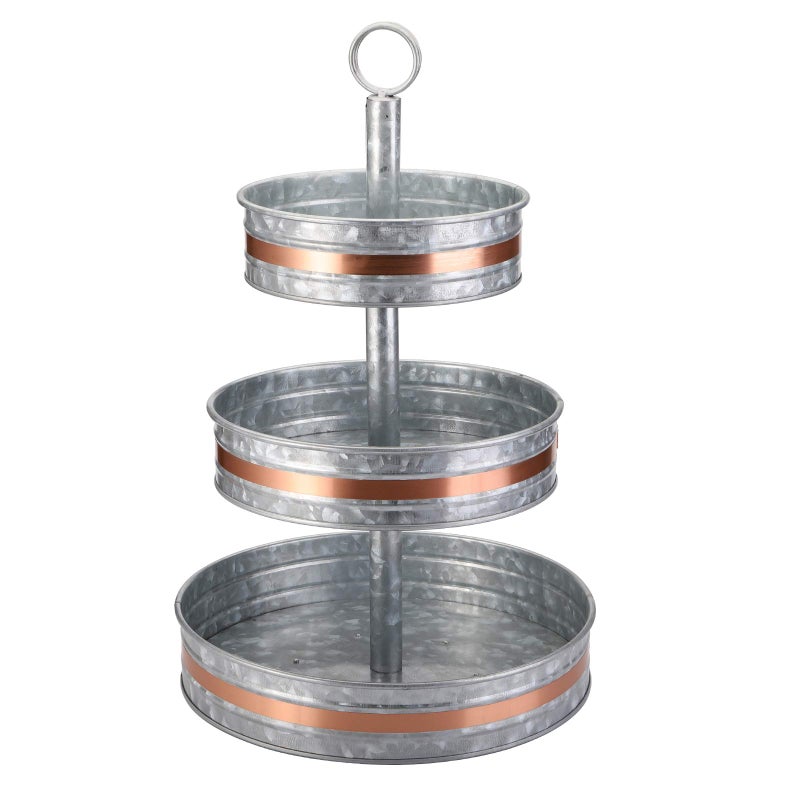 Cedilis Three Tiered Serving Stand Rustic Metal Cupcake Stand Farmhouse Galvanized Tiered Serving Tray for Dessert Appetizers Fruit Decorated for Fall