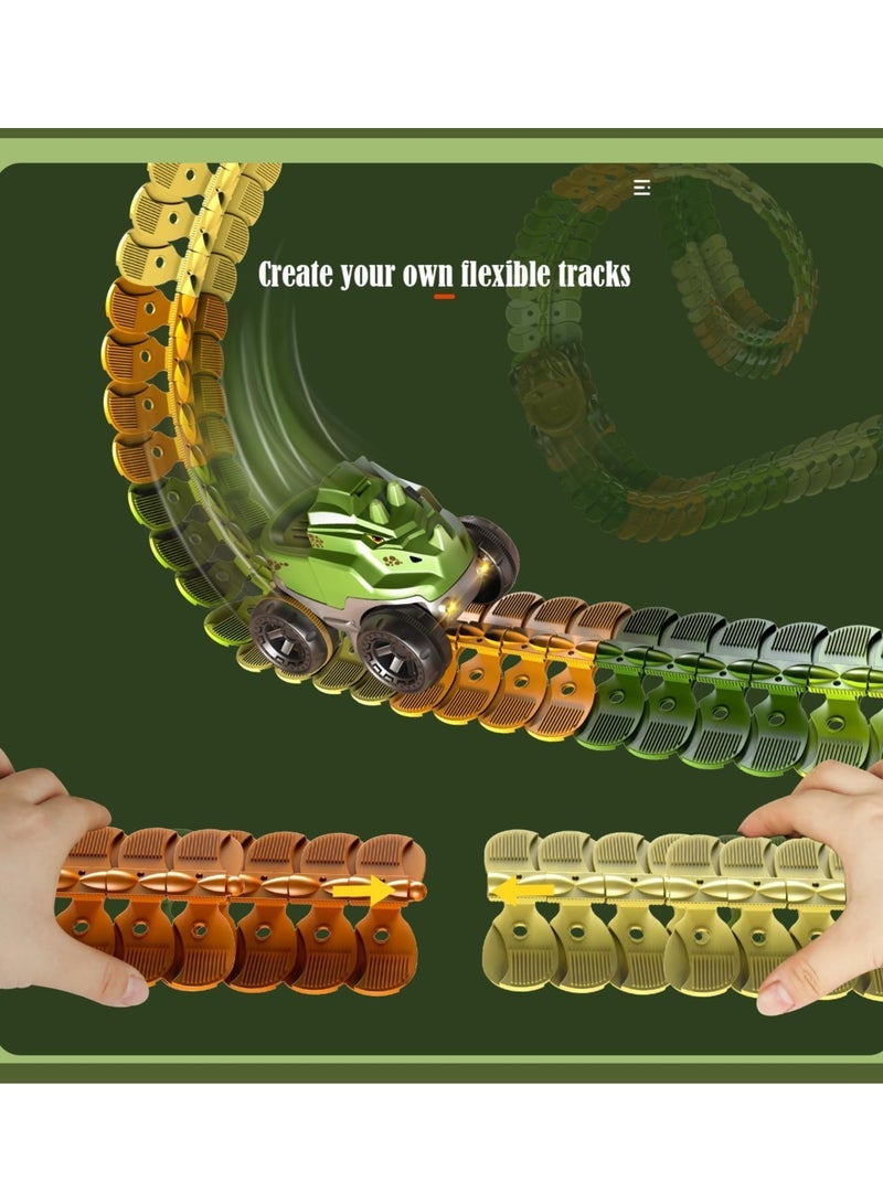 general 93PCS Race Track with Dinosaur Toys Car for Kids, Flexible Tracks Dinosaur with LED Lights, Can be Build in Various Ways, Great Birthday Gifts for Boys and Girls - Image 3