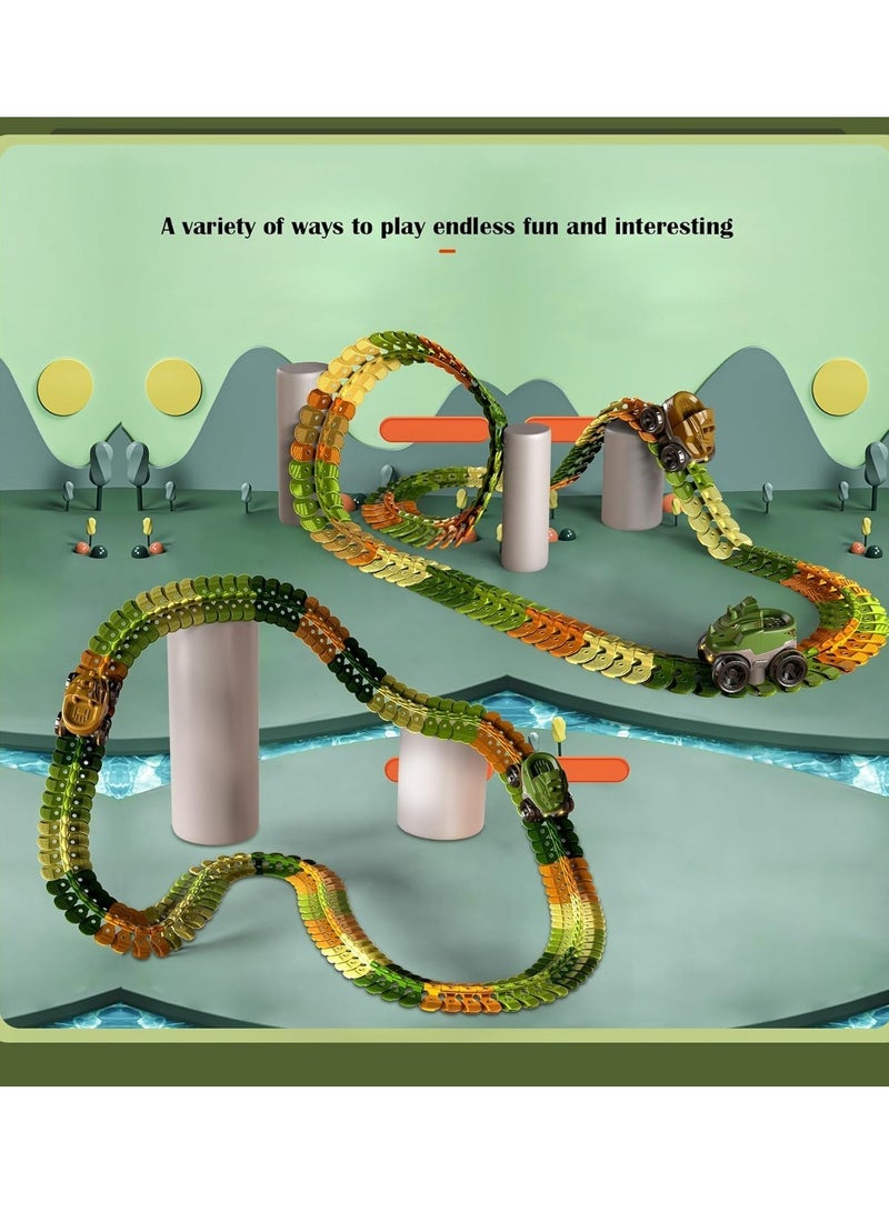 general 93PCS Race Track with Dinosaur Toys Car for Kids, Flexible Tracks Dinosaur with LED Lights, Can be Build in Various Ways, Great Birthday Gifts for Boys and Girls - Image 2